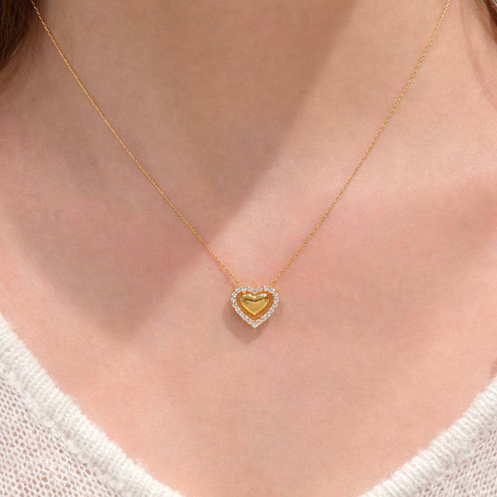 18K Gold Plated Heart Necklace – Minimalist, Waterproof, Tarnish-Resistant, Gift for Her
