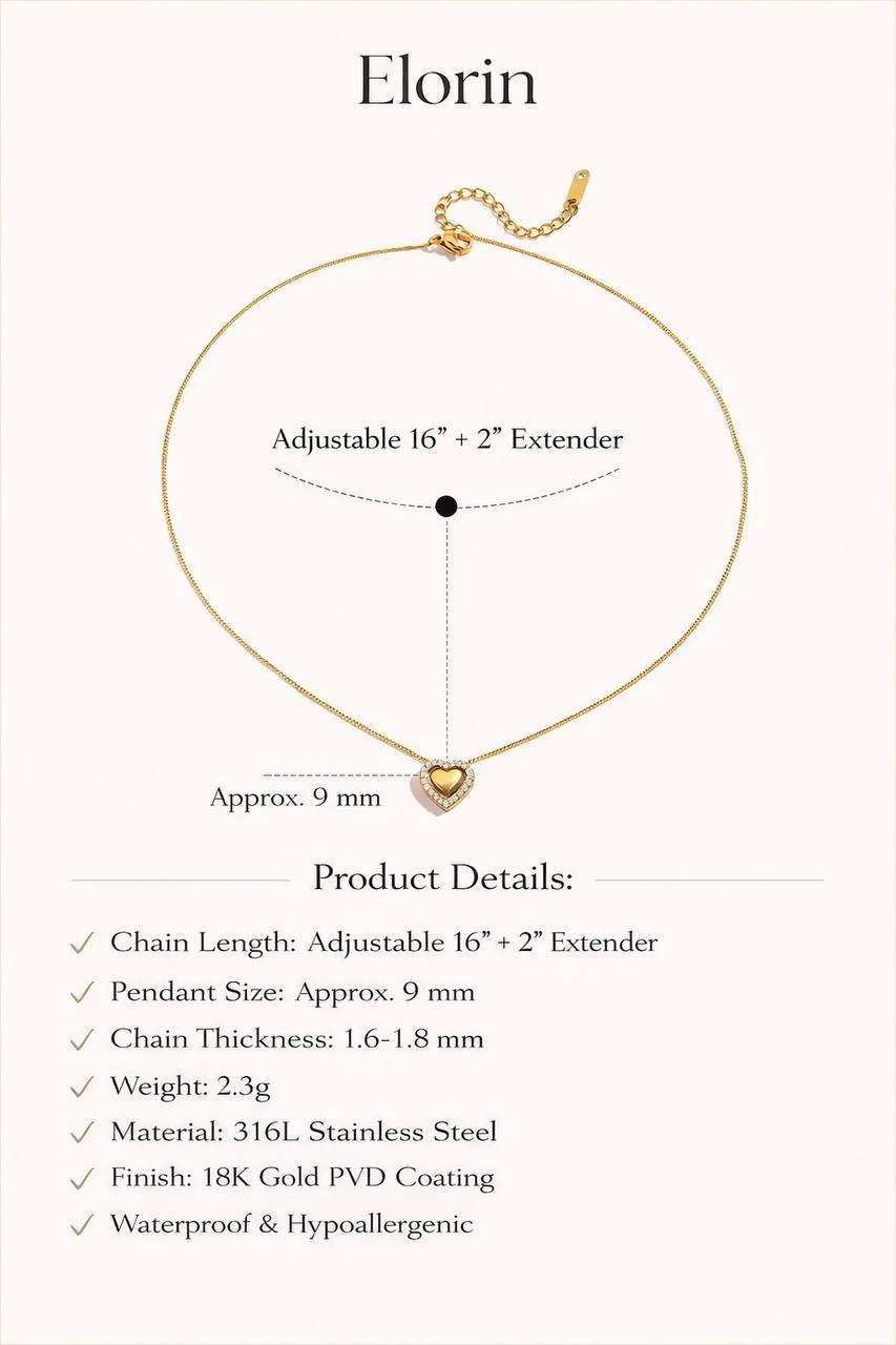 18K Gold Plated Heart Necklace – Minimalist, Waterproof, Tarnish-Resistant, Gift for Her